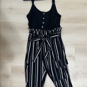 Black and White Striped Jumpsuit
